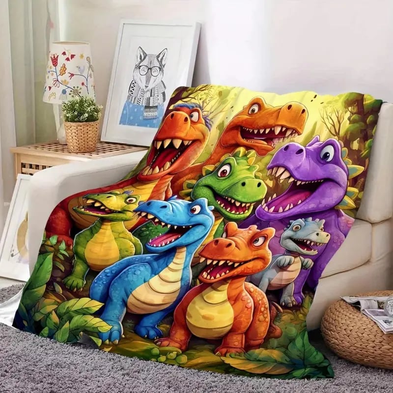 ⏳BLACK FRIDAY SPECIAL PRICE ￡7.99!⏰🦖Cute Smiling Dinosaurs HD Digital Print Flannel Blanket-3
