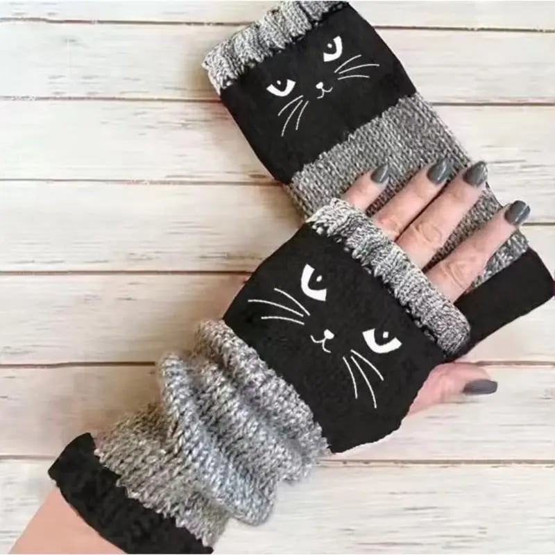 🔥Winter Hot Sale 49% off😻Cat Knitted Embroidery Fingerless Gloves - Cosy, Stylish, Casual Winter Wear-11