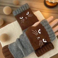 🔥Winter Hot Sale 49% off😻Cat Knitted Embroidery Fingerless Gloves - Cosy, Stylish, Casual Winter Wear-17