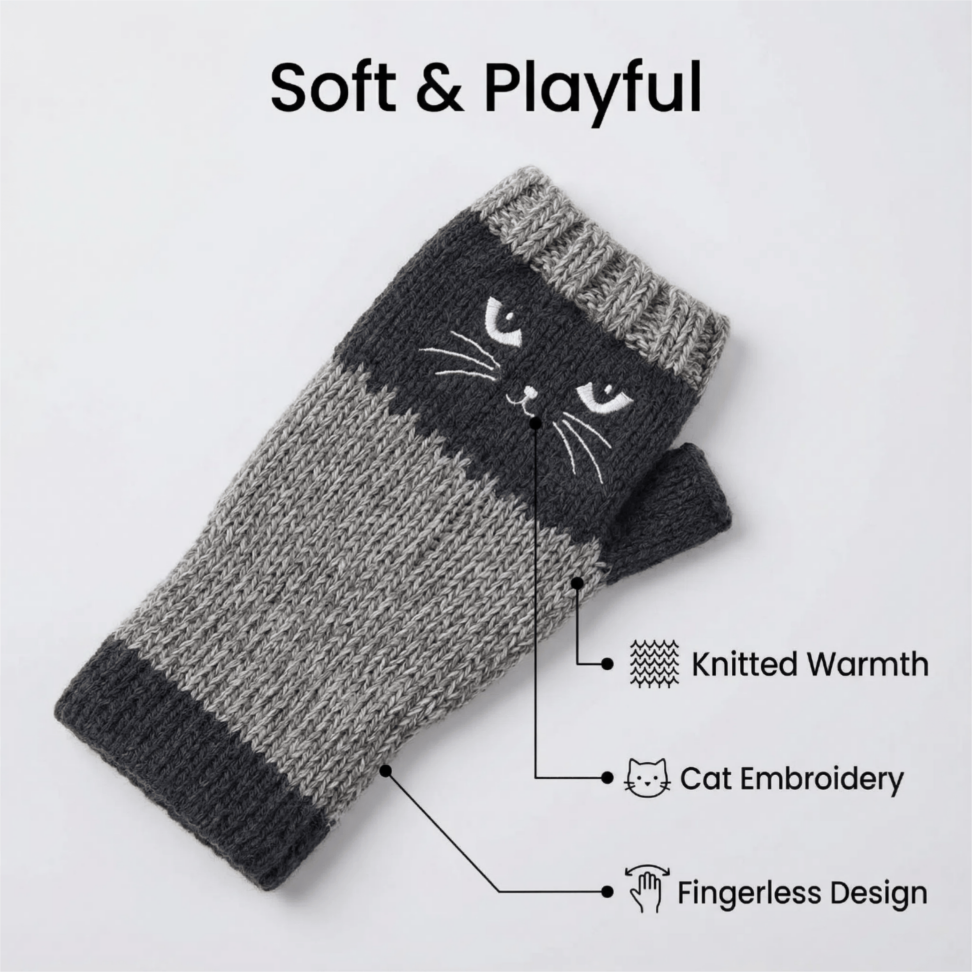 🔥Winter Hot Sale 49% off😻Cat Knitted Embroidery Fingerless Gloves - Cosy, Stylish, Casual Winter Wear-8