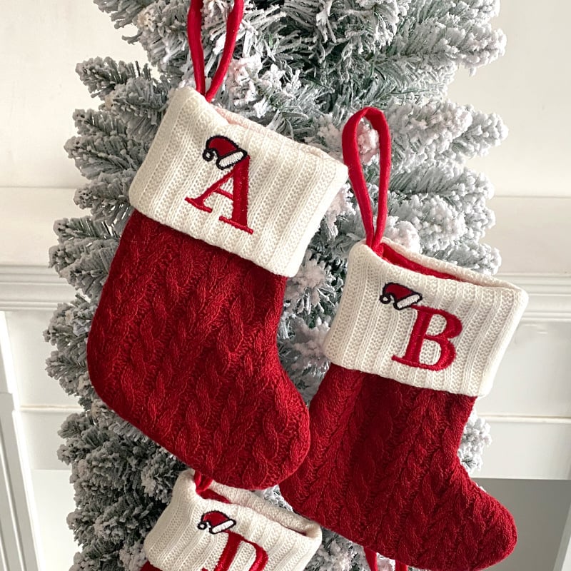 🔥HOT SALE -49% OFF🔥"Cozy Knit Socks, Embroidered Candy Gift Bag, Letter Christmas Stocking - Perfect for the Little Ones!"-1