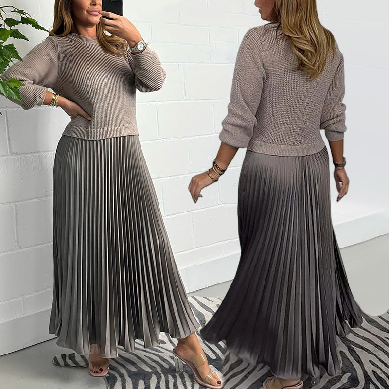 🔥Hot Sale 50% OFF!!⚡50K+ SOLD!❄️🔥Women's Solid Color Long Sleeve Jumper & Pleated Bottom Dress-3
