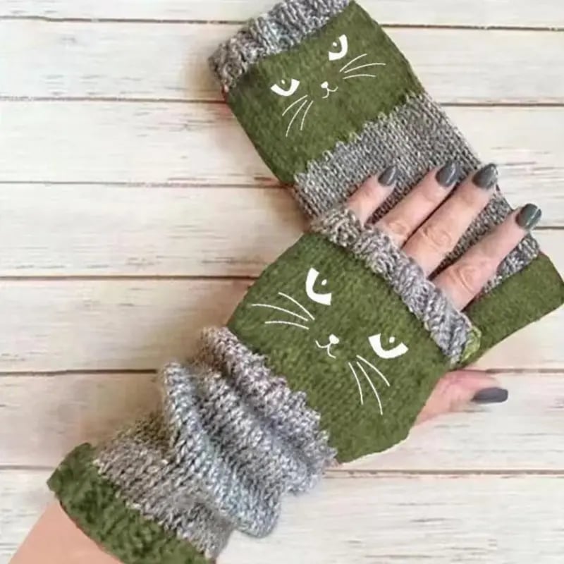 🔥Winter Hot Sale 49% off😻Cat Knitted Embroidery Fingerless Gloves - Cosy, Stylish, Casual Winter Wear-12