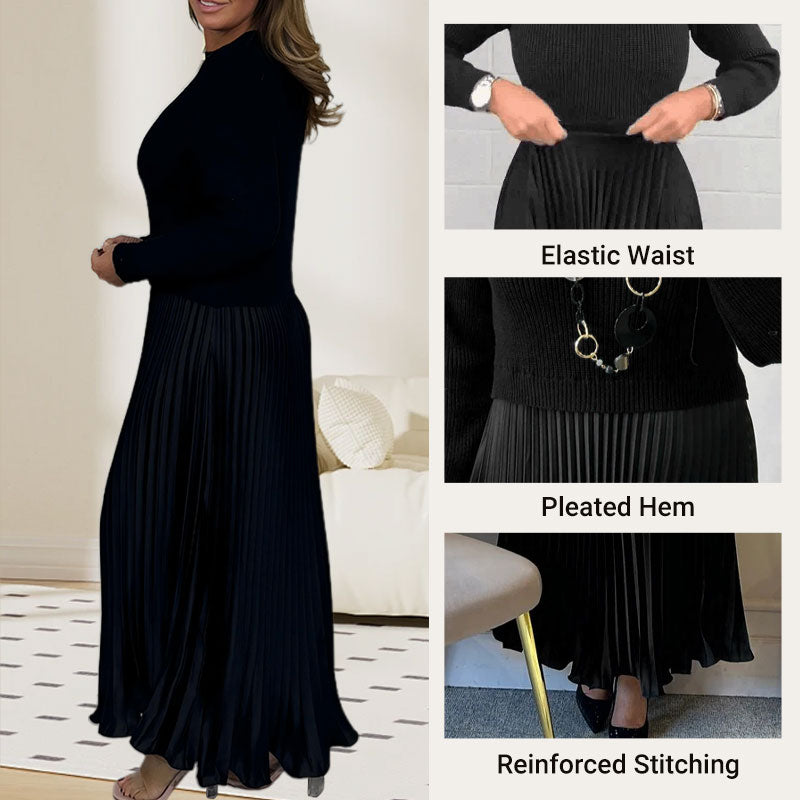 🔥Hot Sale 50% OFF!!⚡50K+ SOLD!❄️🔥Women's Solid Color Long Sleeve Jumper & Pleated Bottom Dress-5