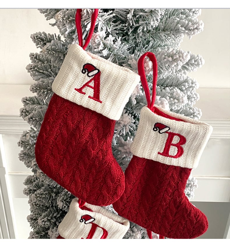 🔥HOT SALE -49% OFF🔥"Cozy Knit Socks, Embroidered Candy Gift Bag, Letter Christmas Stocking - Perfect for the Little Ones!"-4