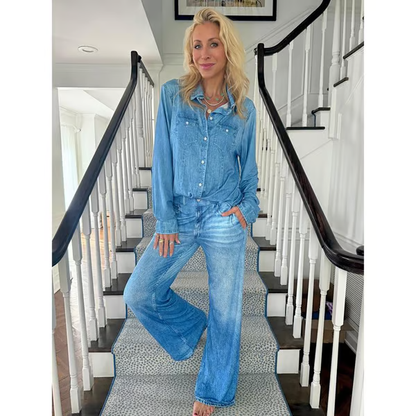 💖LAST DAY SALE 50% OFF💕🌙 Denim Dreams Pajama Set – Cozy Fit, Soft Denim‑Look Loungewear 🌟