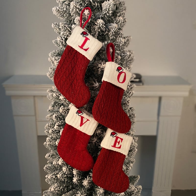 🔥HOT SALE -49% OFF🔥"Cozy Knit Socks, Embroidered Candy Gift Bag, Letter Christmas Stocking - Perfect for the Little Ones!"-3