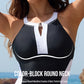 Full Coverage Retro Color Block Swimwear