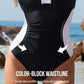 Full Coverage Retro Color Block Swimwear