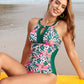 Full Coverage Retro Color Block Swimwear