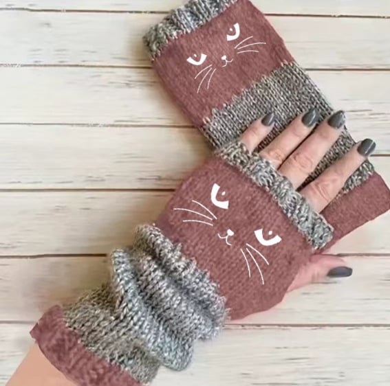 🔥Winter Hot Sale 49% off😻Cat Knitted Embroidery Fingerless Gloves - Cosy, Stylish, Casual Winter Wear-15