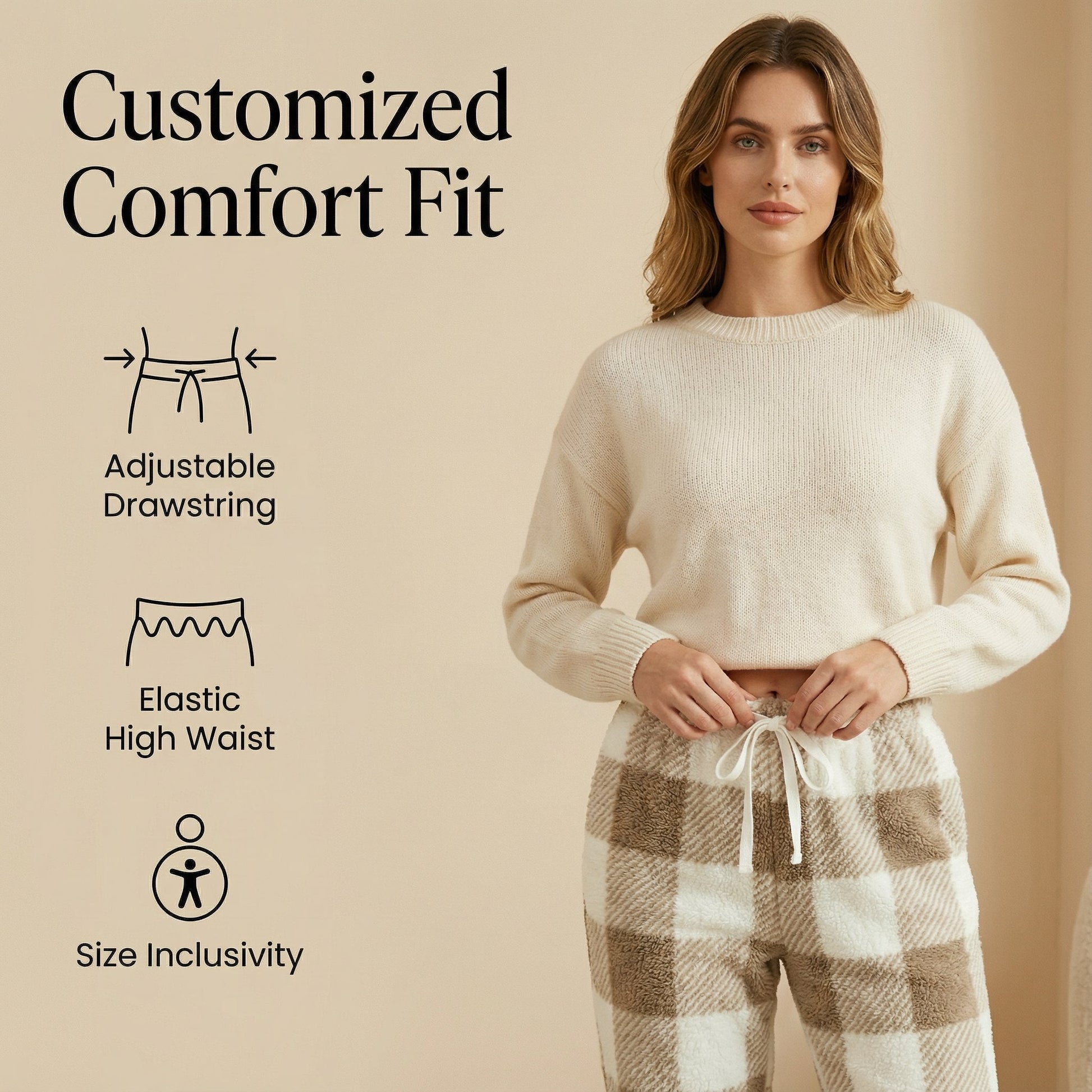 🎅LAST DAY SALE 50% OFF🔥Winter Vintage Plaid Elastic Straight Loose Thick Warm Casual Pants-1