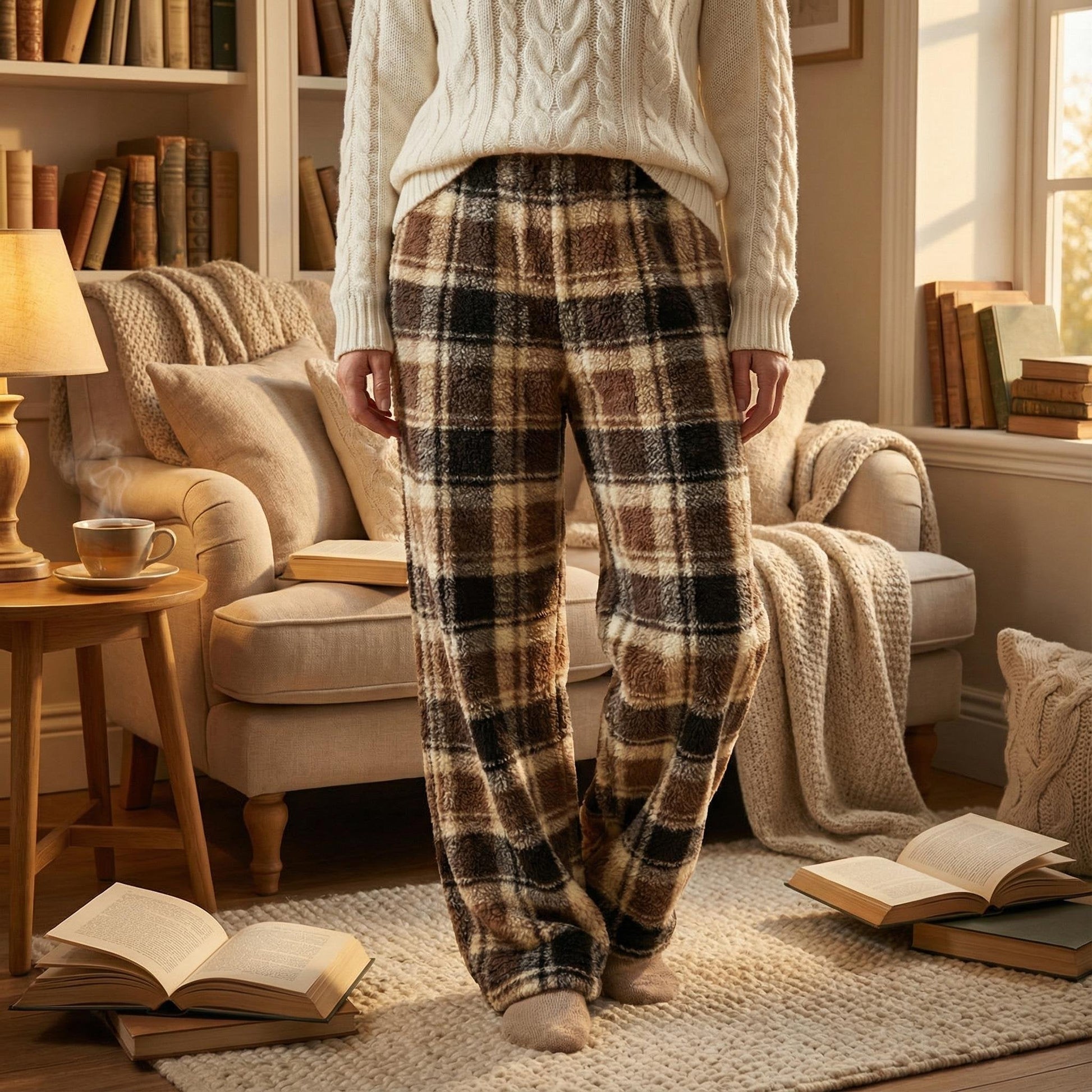 🎅LAST DAY SALE 50% OFF🔥Winter Vintage Plaid Elastic Straight Loose Thick Warm Casual Pants-10