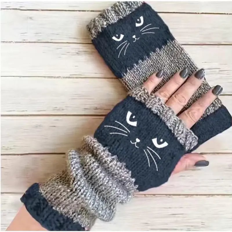 🔥Winter Hot Sale 49% off😻Cat Knitted Embroidery Fingerless Gloves - Cosy, Stylish, Casual Winter Wear-9