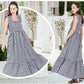 💖LAST DAY SALE: ONLY ￡18.99!!💖Women's Retro Plaid Smocked Dress Spaghetti Strap Flounce Long Dress With Pockets