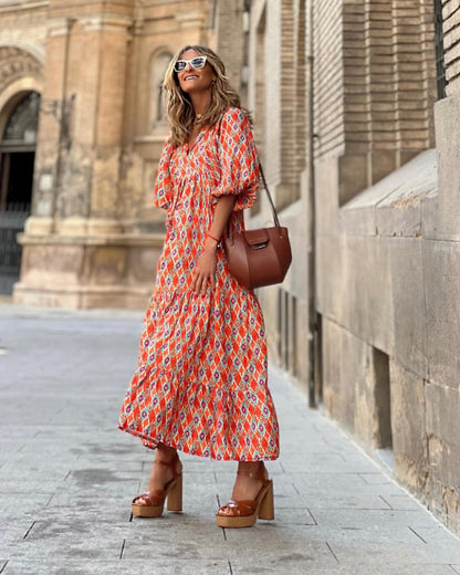 💖LAST DAY SALE 50% OFF💖Women's Elegant Puff Sleeve Floral Boho Maxi Dress👗