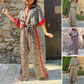 🌸Spring Hot Sale 50% OFF💐Leopard Print Color Block Short Sleeve Loose Shirt and Elastic Waist Pants Set