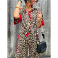 🌸Spring Hot Sale 50% OFF💐Leopard Print Color Block Short Sleeve Loose Shirt and Elastic Waist Pants Set