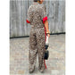 🌸Spring Hot Sale 50% OFF💐Leopard Print Color Block Short Sleeve Loose Shirt and Elastic Waist Pants Set