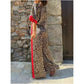 🌸Spring Hot Sale 50% OFF💐Leopard Print Color Block Short Sleeve Loose Shirt and Elastic Waist Pants Set