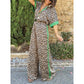 🌸Spring Hot Sale 50% OFF💐Leopard Print Color Block Short Sleeve Loose Shirt and Elastic Waist Pants Set