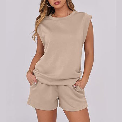 🎉 Last Day Promotion-49% OFF🔥2026 New Women's Cap Sleeve Crewneck Top & Drawstring Shorts 2-Piece Set