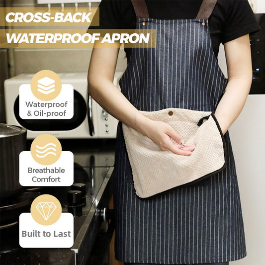 🔥NEW YEAR 50% OFF Sale!🔥Cross-Back Waterproof Apron with Detachable Hand Towel
